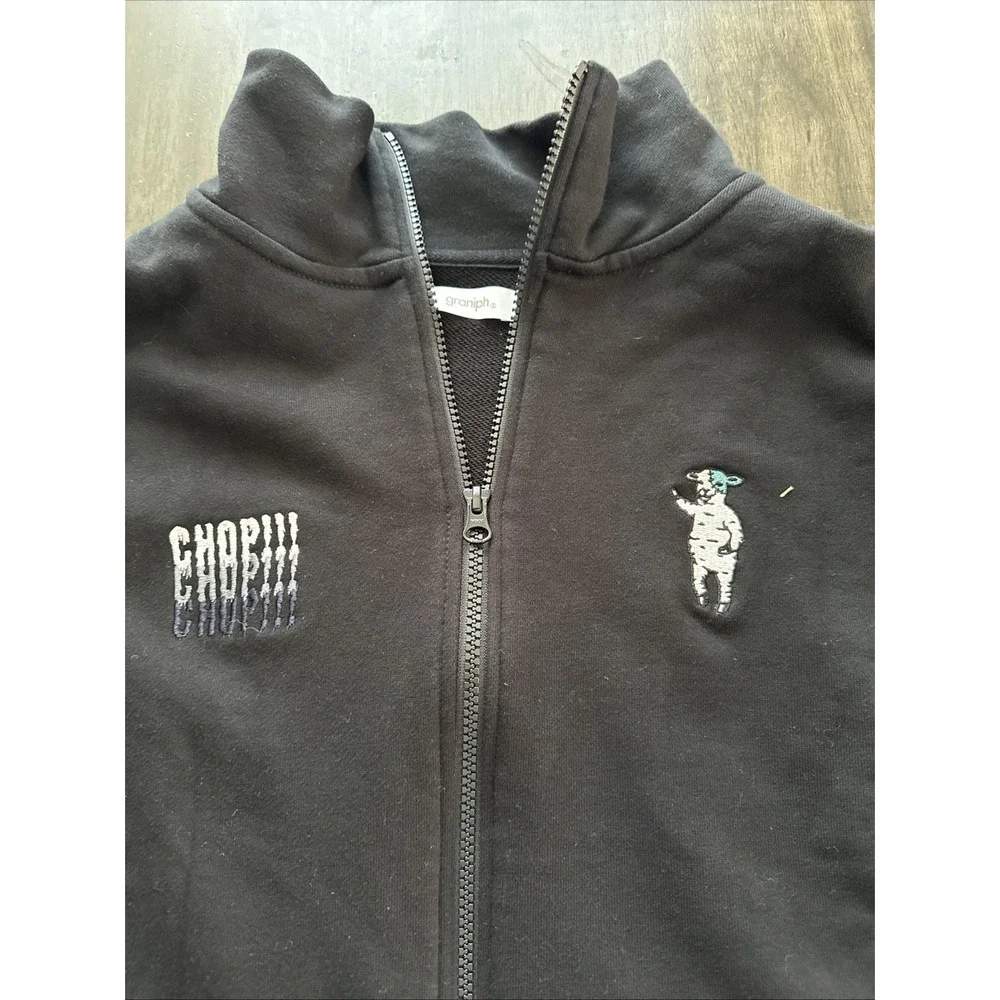Graniph Lamb Chop Zip Jacket Black Embroidered Sheep Japan Rare XL Zombie